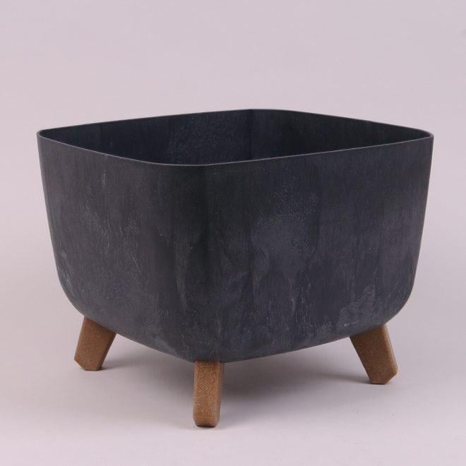 Горшок пластиковый Flora Gracia Square Beton Effect на ножках 29x29 см Антрацитовый (93480)