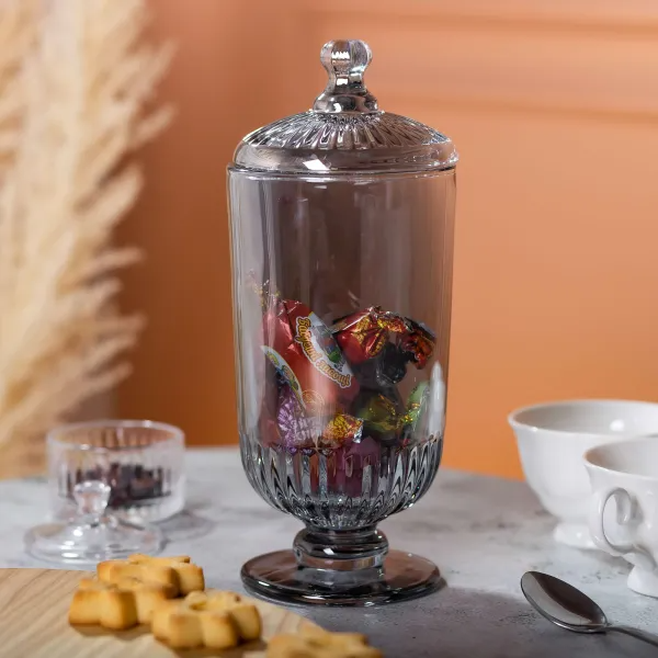 Цукерниця скляна на ніжці з кришкою Сірий (HP-YH-18) - фото 4 Цукерниця скляна на ніжці з кришкою Сірий (HP-YH-18) - фото 4
