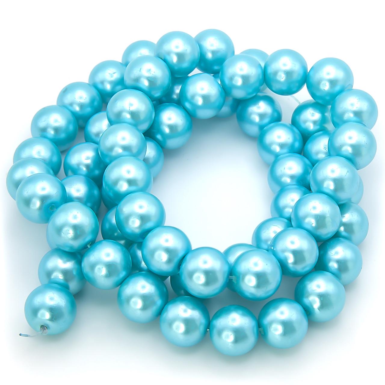 Бусины стеклянные на нитке под жемчуг 12 мм 80 см 77 шт. Голубой (БЖ0012ш48)