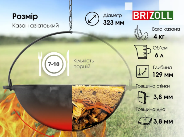 Котел чугунный азиатский Brizoll без крышки 6 л (KA06) - фото 4 Котел чугунный азиатский Brizoll без крышки 6 л (KA06) - фото 4