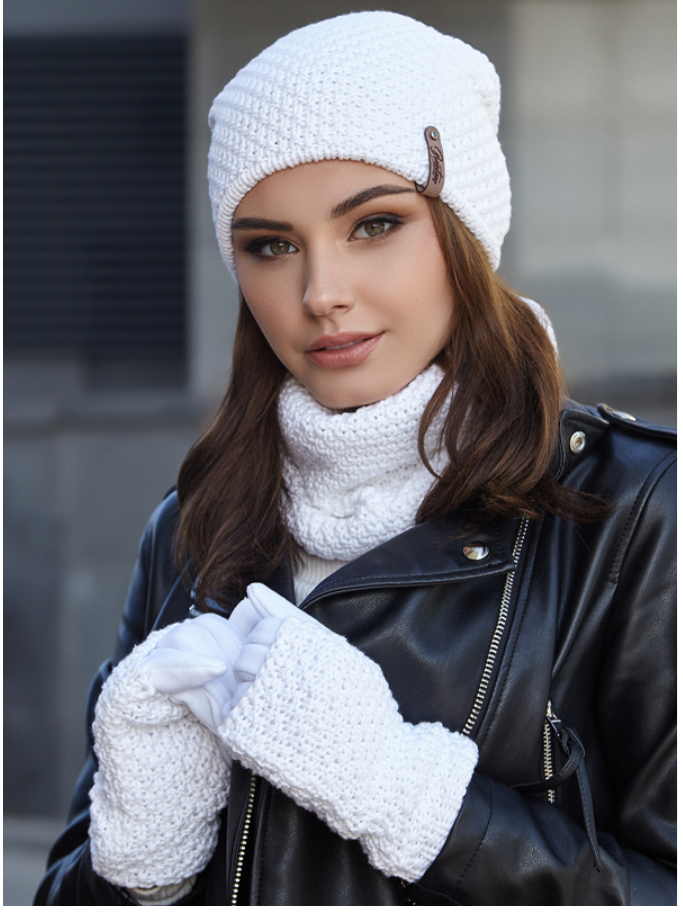 Комплект шапка з хомутом та рукавичками жіночий Braxton Осірія Білий (867W) - фото 1