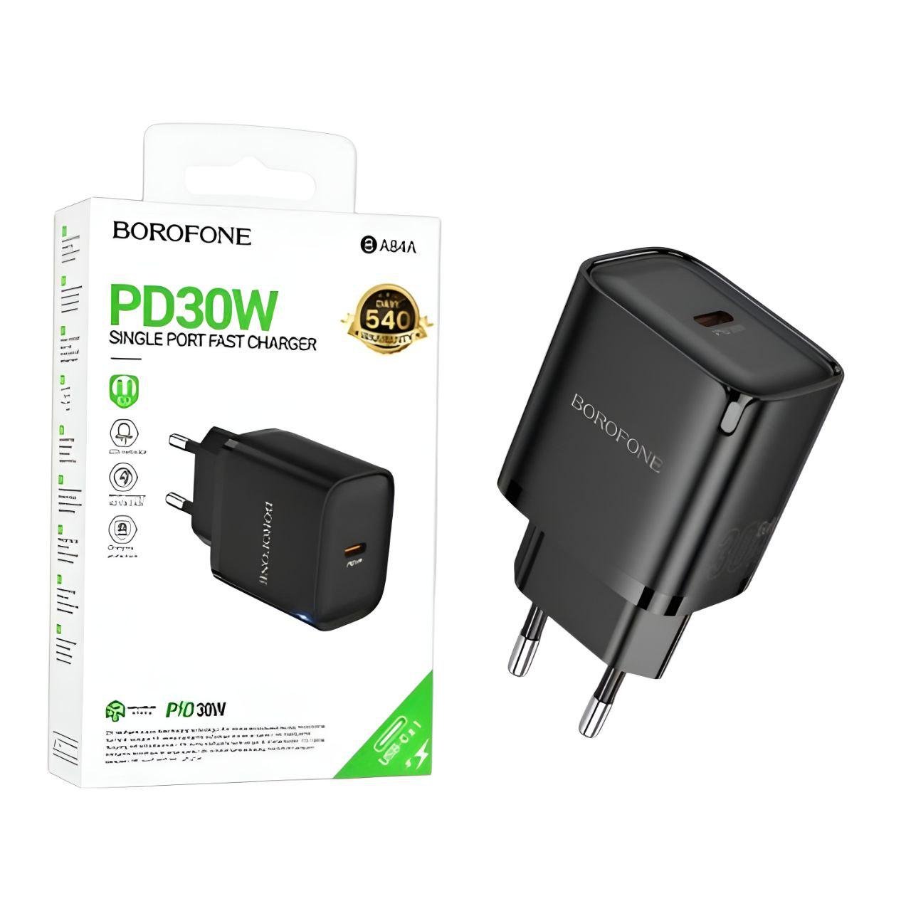 Зарядний пристрій Borofone BA84A Type-C ABS-пластик підтримка PD та QC Чорний (25491222)