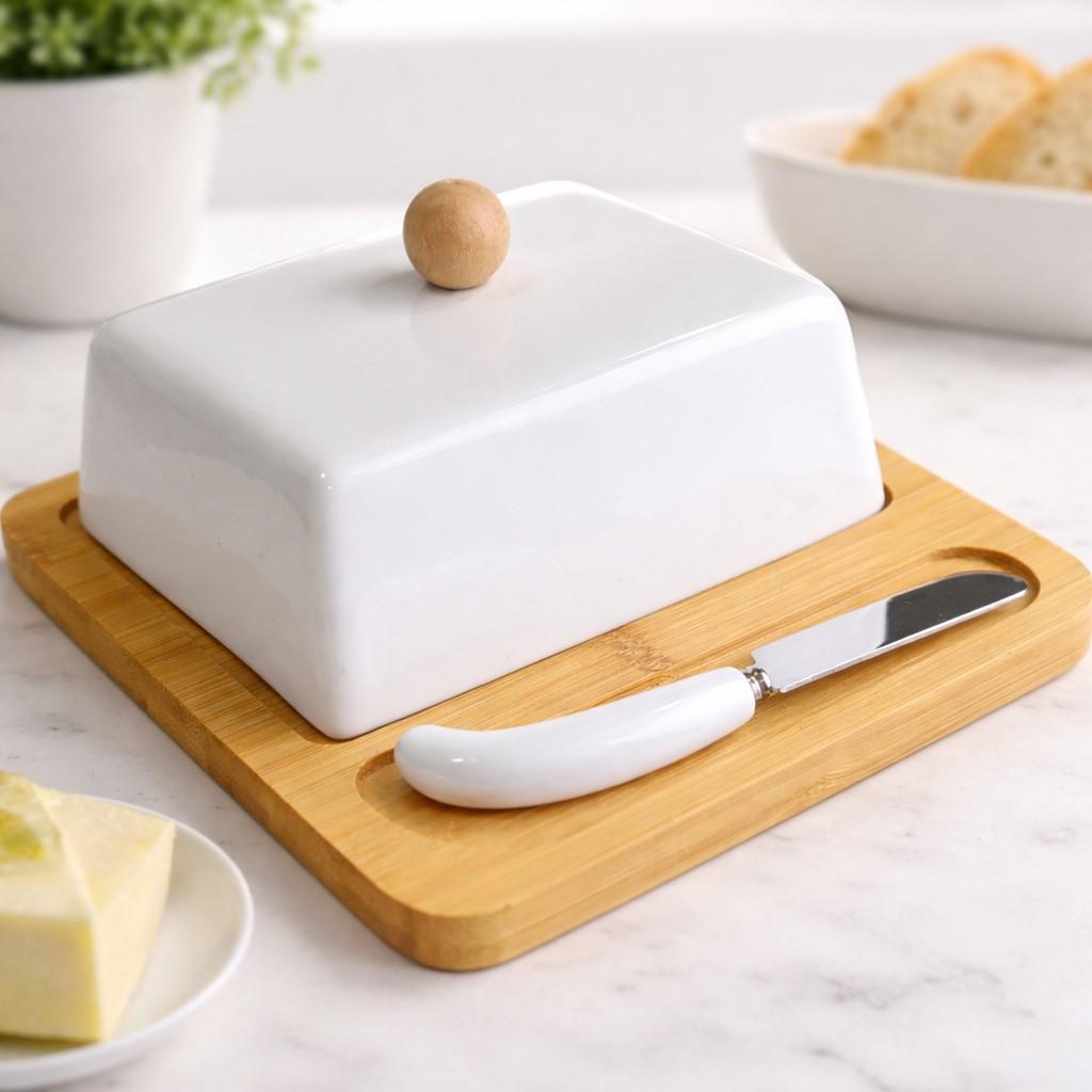 Масленка фарфоровая на бамбуковой подставке с ножом 20,5x14,5x8,5 см (31555000) Масленка фарфоровая на бамбуковой подставке с ножом 20,5x14,5x8,5 см (31555000)