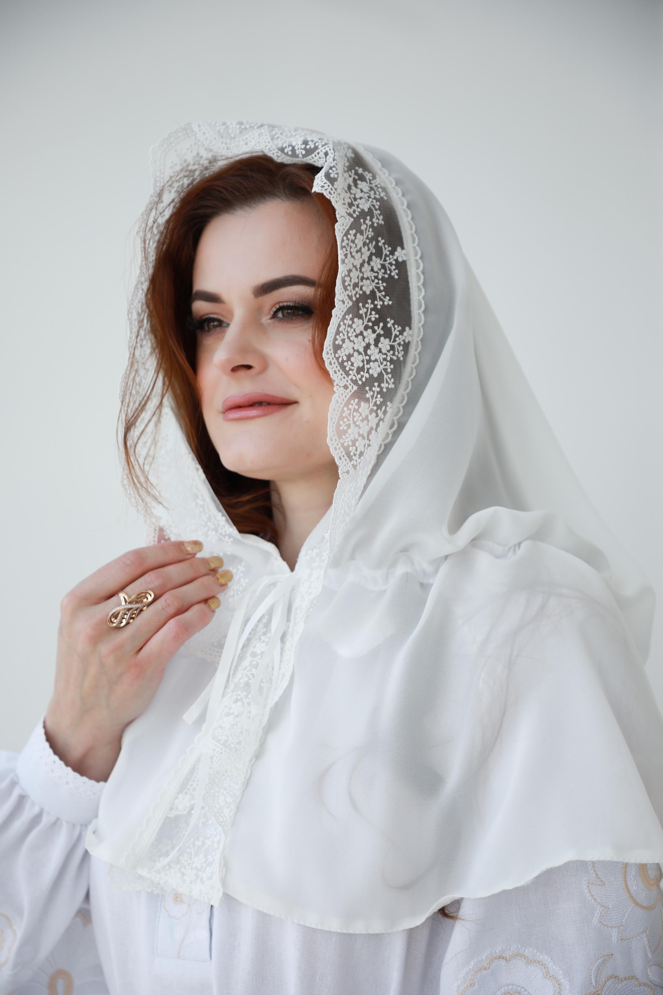 Палантин для храму на голову Білий (п028) Палантин для храму на голову Білий (п028)