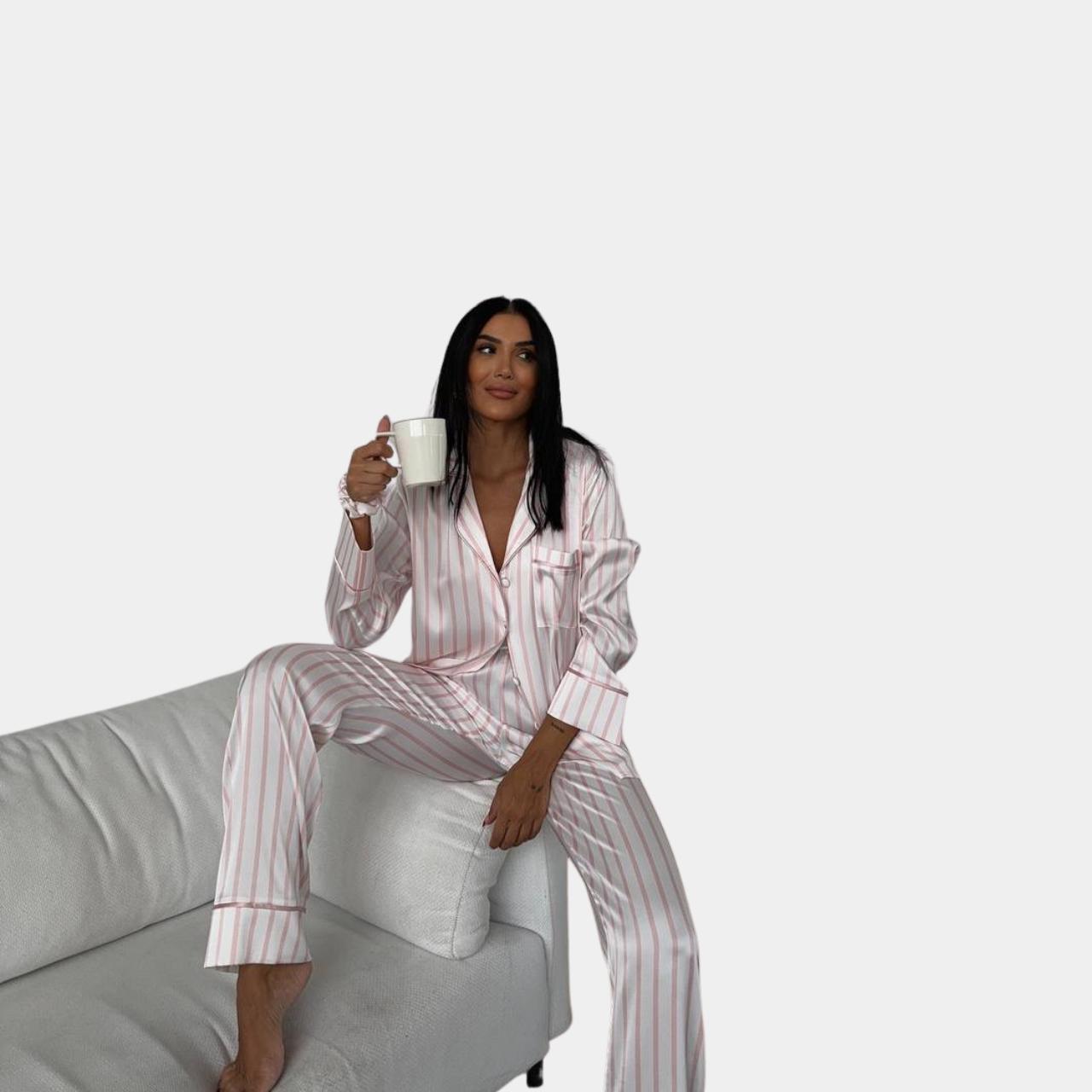 Піжама жіноча сатинова у смужку M Біло-рожевий (№1264) - фото 2 Піжама жіноча сатинова у смужку M Біло-рожевий (№1264) - фото 2