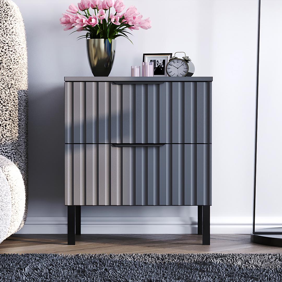 Тумба прикроватная DiPortes Саванна РЕТРО К-25 МДФ 50/61/40 см Антрацит/Графит (01313)