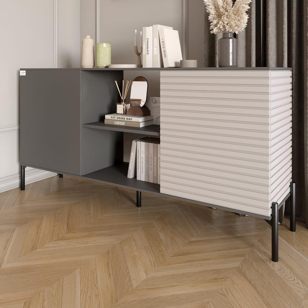 Комод открытый на черных металлических ножках Lion Грей Антрацит/Кашемир (Lion-042862) Комод открытый на черных металлических ножках Lion Грей Антрацит/Кашемир (Lion-042862)