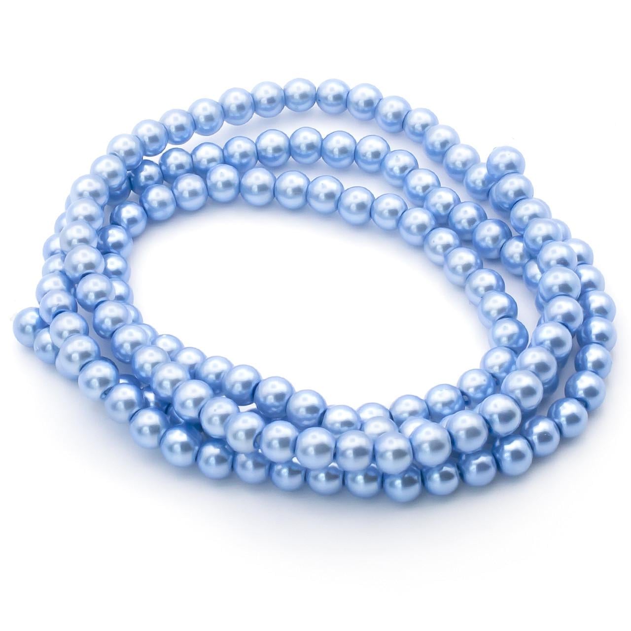 Бусины стеклянные на нитке под жемчуг 6 мм 80 см 145 шт. Голубой (БЖ0006к21)
