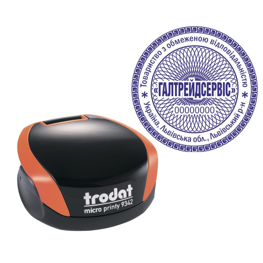 Печатка ТОВ на кишеньковому оснащенні Trodat Micro Printy 9342 d 42 мм Помаранчевий (ТОВ4/9342/O)