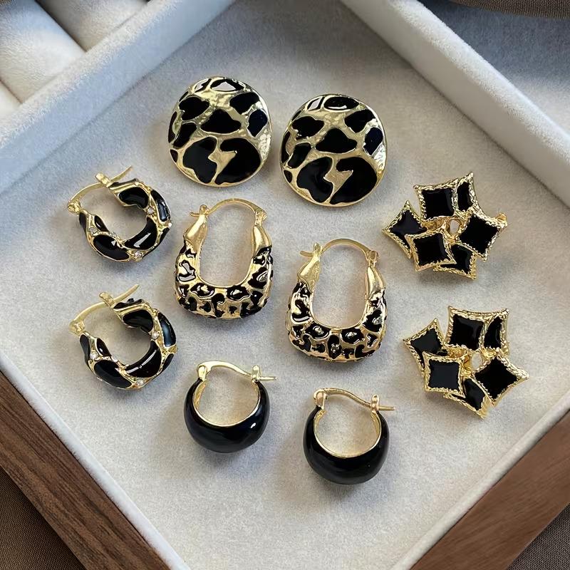 Набор серьг в разных дизайнах с эмалью из цинкового сплава 5 пар 10 штук Золотистый