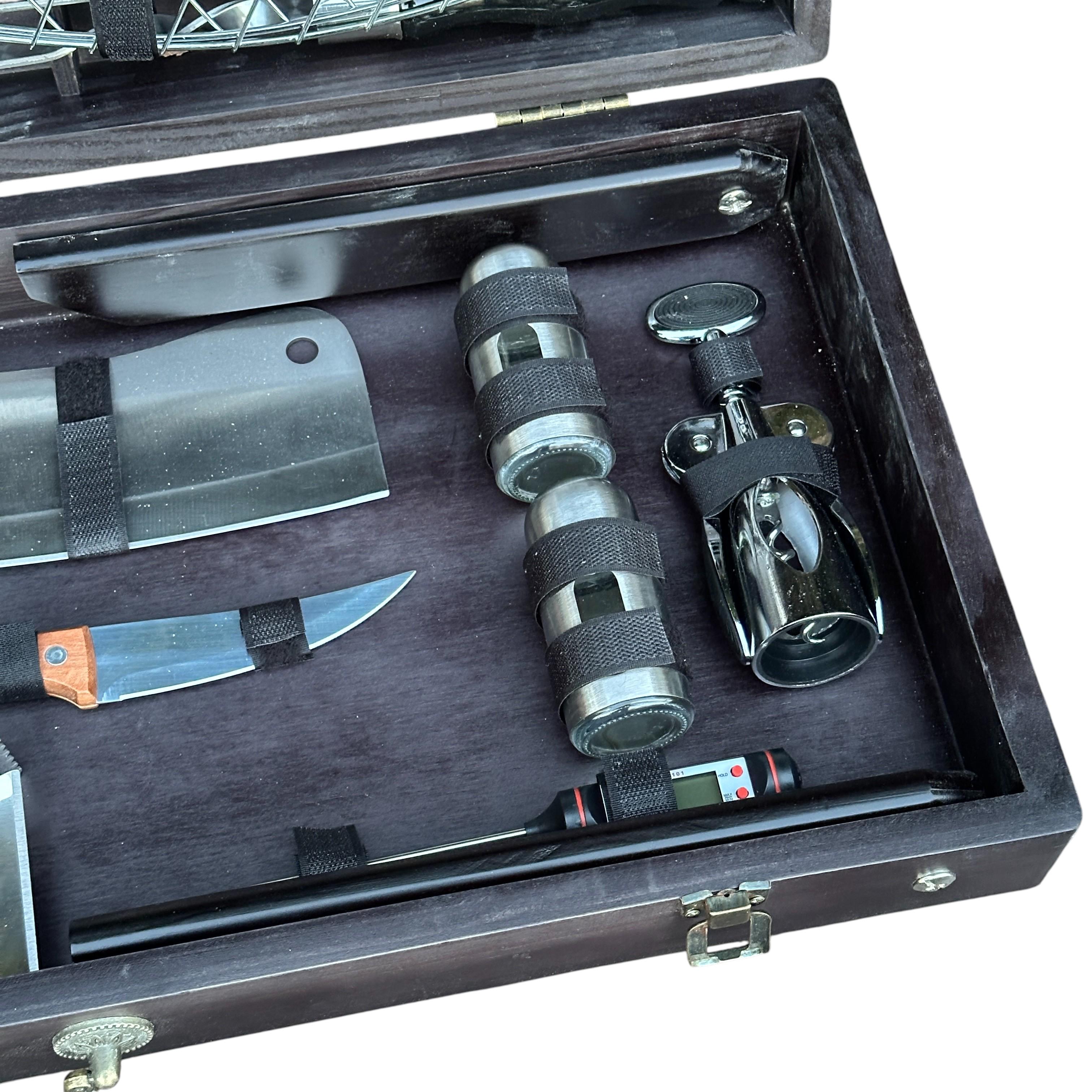 Набір шампурів з аксесуарами Mzavod Майстер Гриль із нержавіючої сталі в дерев’яному кейсі-столі 680x300x110 мм Чорний (136-17-1191610000050) - фото 2 Набір шампурів з аксесуарами Mzavod Майстер Гриль із нержавіючої сталі в дерев’яному кейсі-столі 680x300x110 мм Чорний (136-17-1191610000050) - фото 2