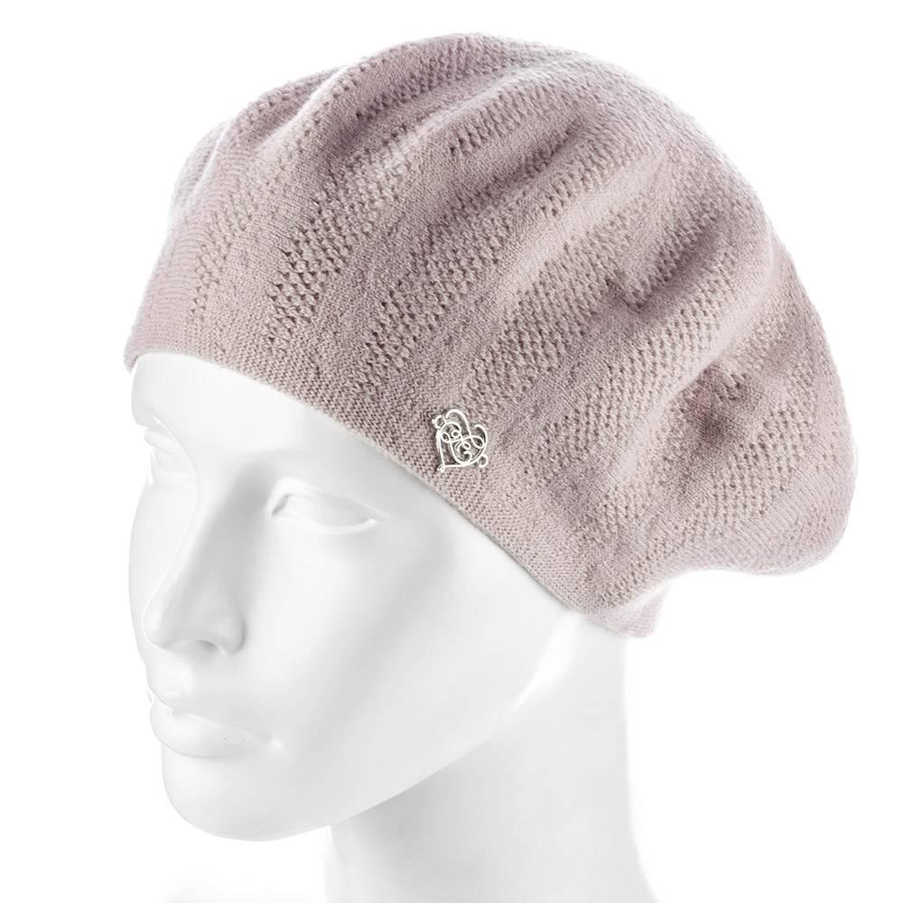Берет женский Zolly ZH193 двойной тонкой вязки с узором Светло-пудровый