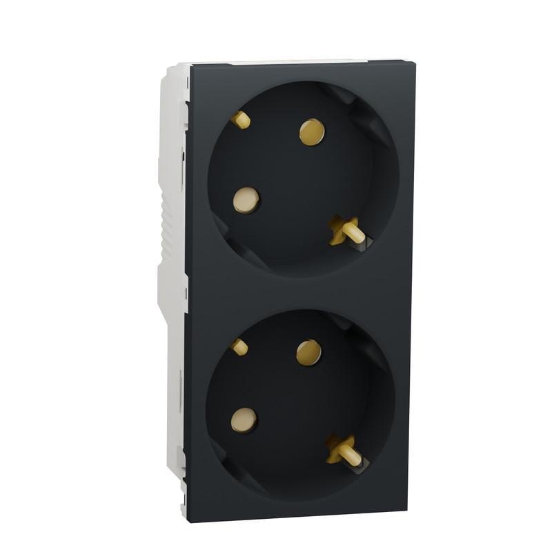 Розетка двойная Schneider Electric PC Unica 45° с заземлением и шторками Антрацит (NU306754A)