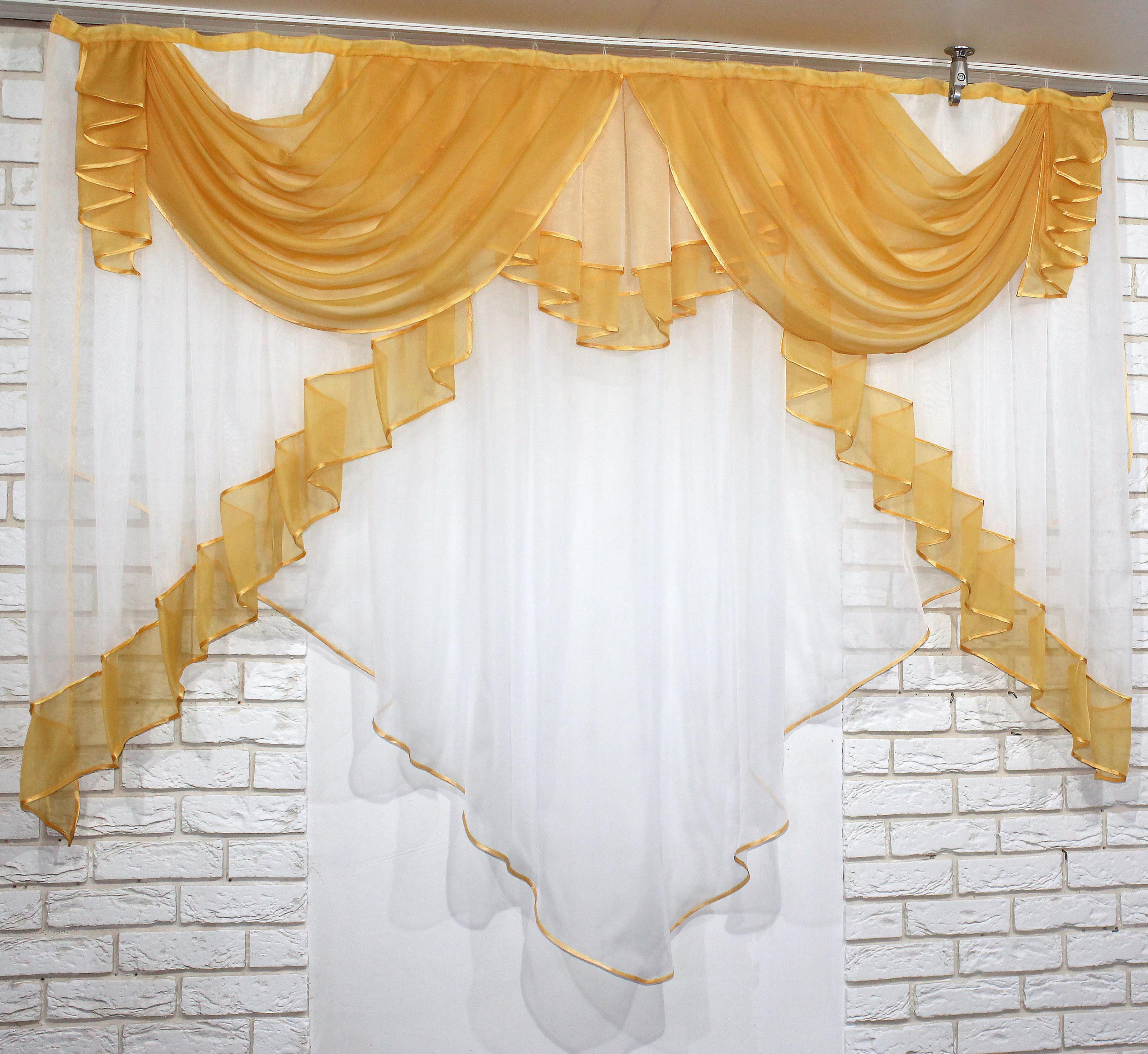 Ламбрекен кухонный VR-Textil № 072к 200х150 см Белый/Янтарный (50-111)