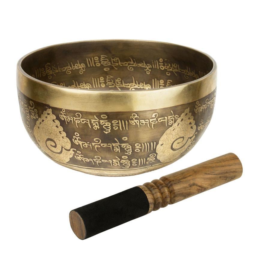 Поющая чаша Тибетская Глаза Будды Мантра Мани Тибетский Ом 182х182х95 мм Античный бронзовый (27743)