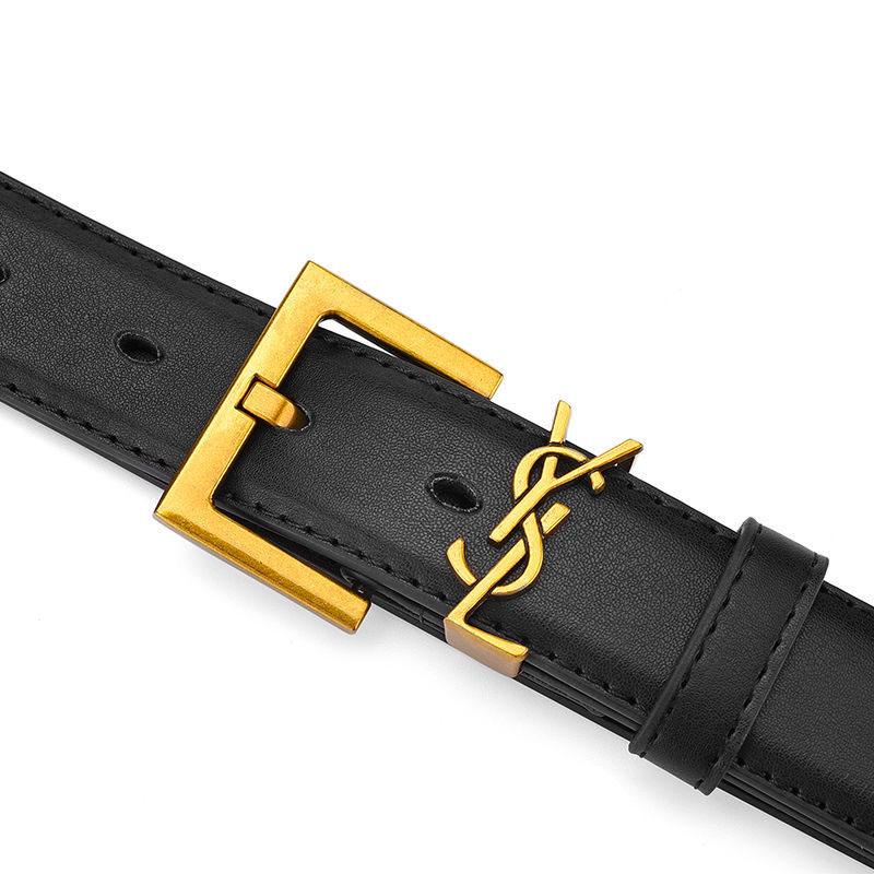 Ремень Yves Saint Laurent YSL с золотой пряжкой Черный (0028)