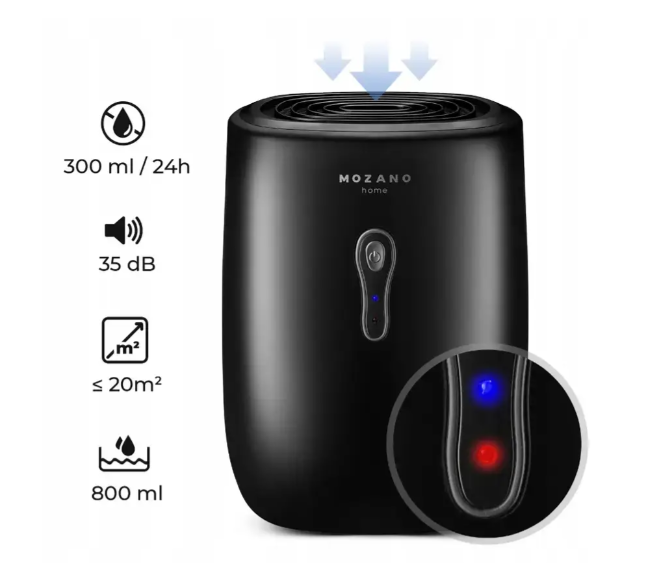 Осушувач повітря Mozano DryVac 30W з резервуаром 800 мл Чорний (AGD/OSU/POW/3#CZARNY) - фото 4 Осушувач повітря Mozano DryVac 30W з резервуаром 800 мл Чорний (AGD/OSU/POW/3#CZARNY) - фото 4