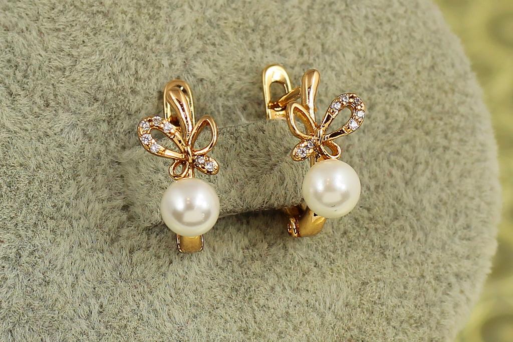 Сережки дитячі Xuping Jewelry Попелюшка з перлиною 1,4 см Золотистий (30585001)
