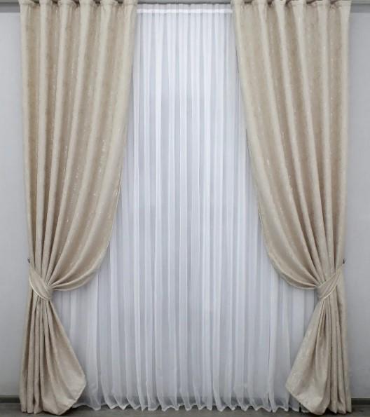 Шторы светонепроницаемые Pavliani лен мрамор 1,5х2,7 м 2 шт. Светло-бежевый (1178ш)