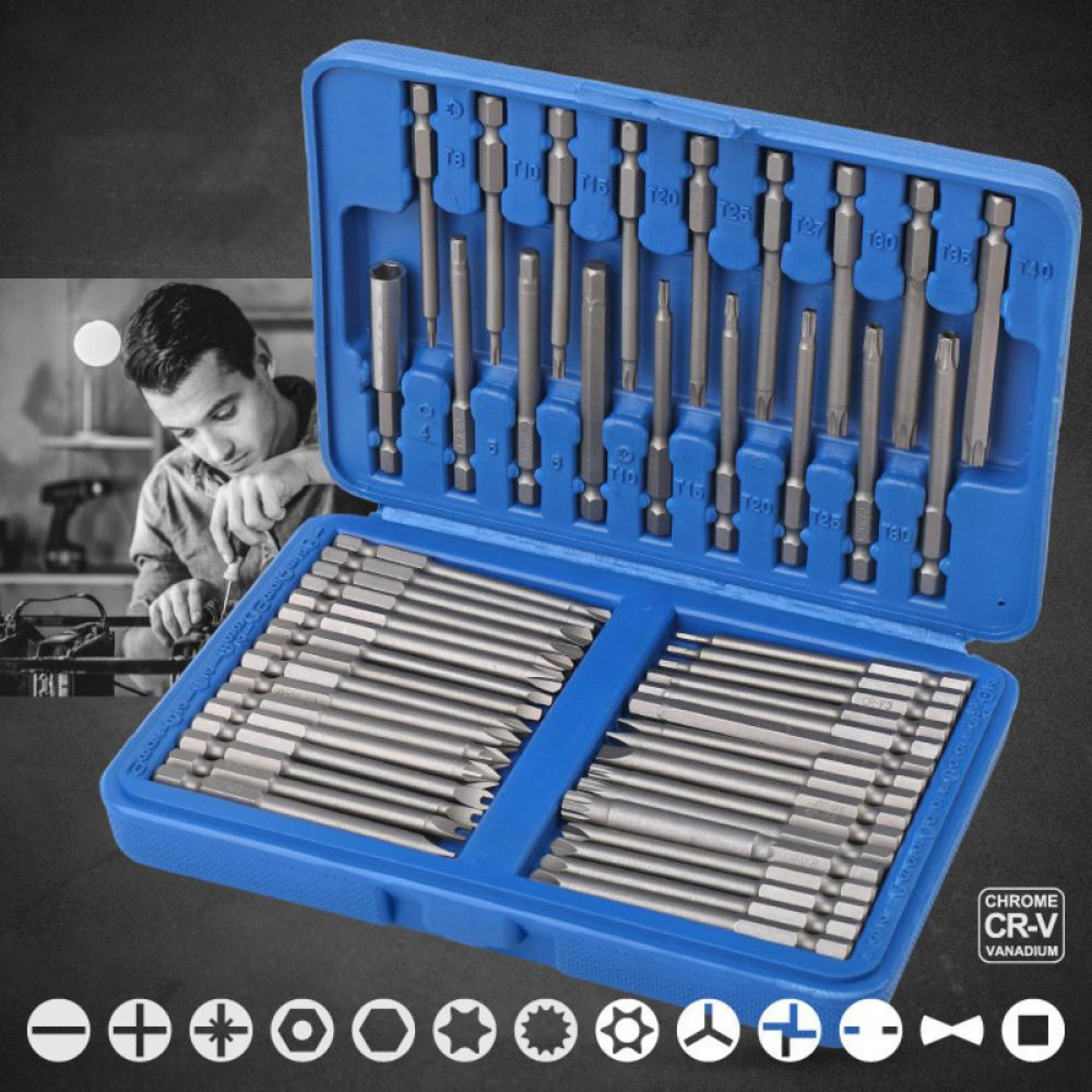 Набір магнітних біт для викрутки та шуруповерта SOCKET SET подовжені магнітні у кейсі 50 пр. 75 мм (ESK-050-Blue) - фото 3 Набір магнітних біт для викрутки та шуруповерта SOCKET SET подовжені магнітні у кейсі 50 пр. 75 мм (ESK-050-Blue) - фото 3