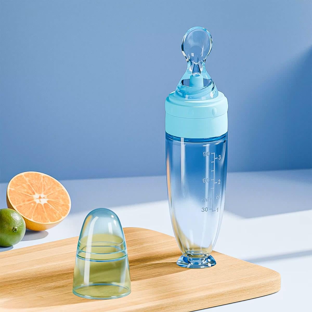 Бутылочка для кормления Премиум с ложкой для прикорма 90 мл Голубой (144084)