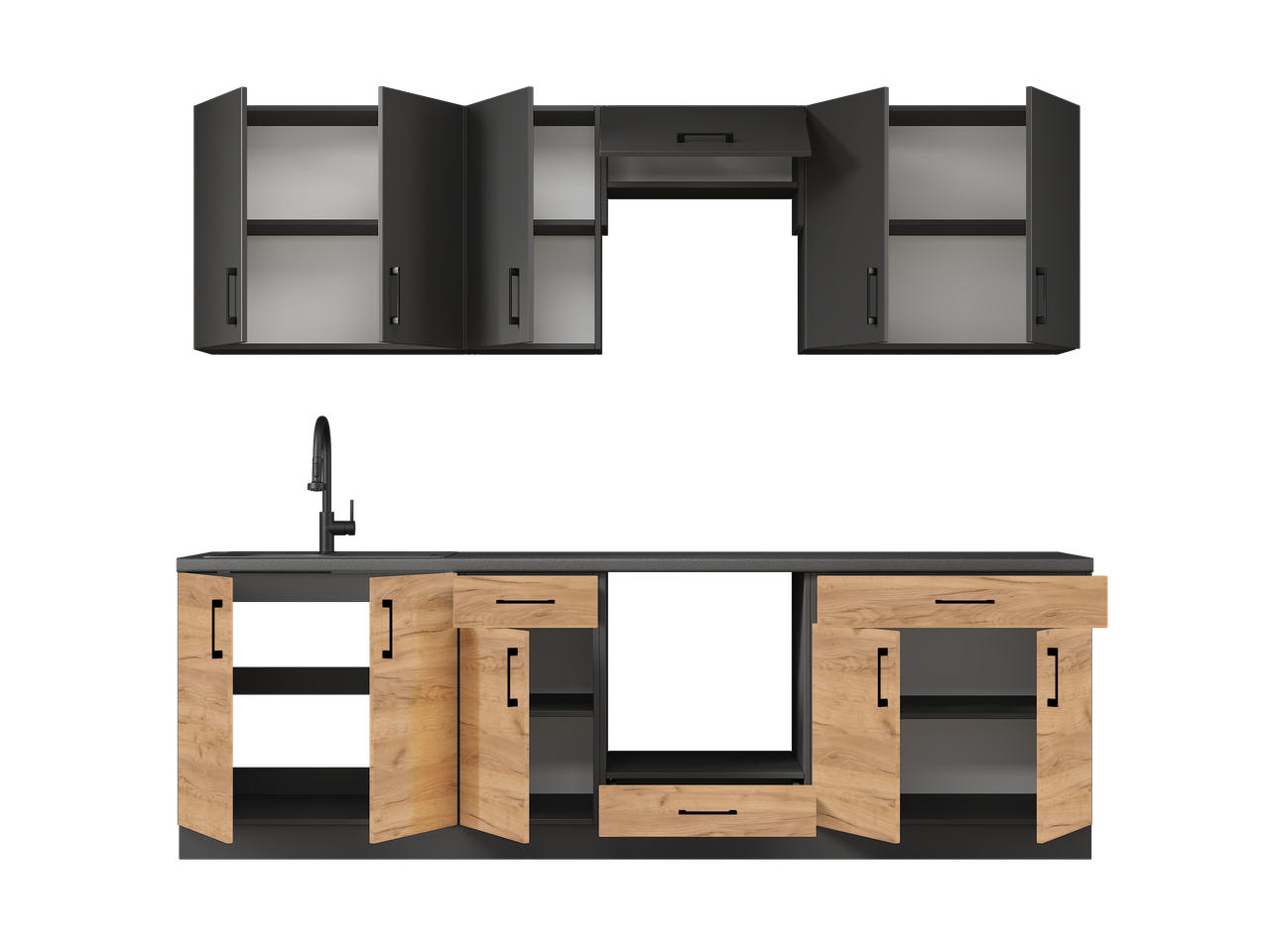 Мебель для кухни Эверест К-6 Оптима 2,6 м Антрацитовый/Крафт Золотой (26027)