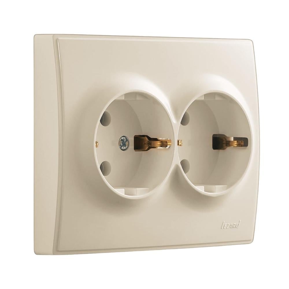 Розетка Lezard Lesya 2-а з заземленням Кремовий