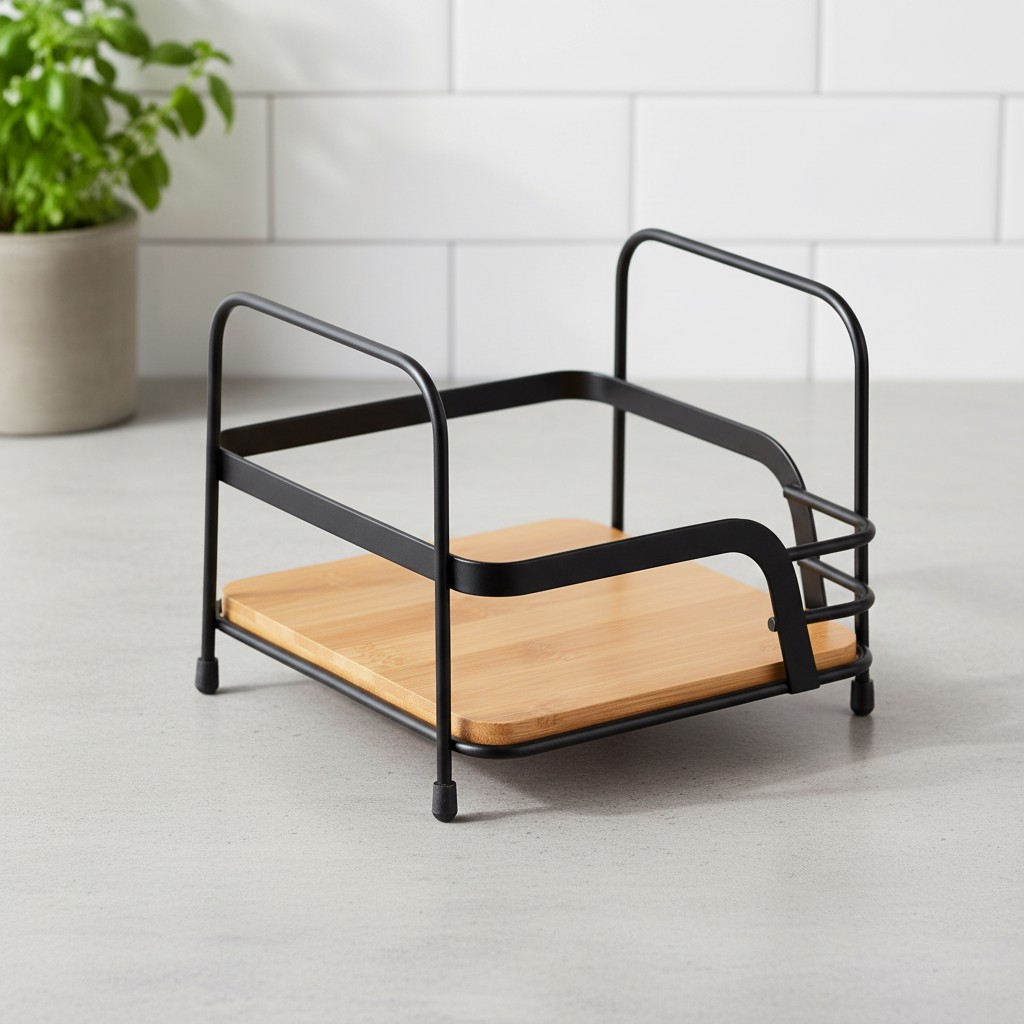 Полиця 1-ярусна багатофункціональна для ванної кухні чи вітальні ARDESTO Minimalism 16х15.5х13.5 см метал і бамбук Чорний дерев'яний (ARHK4501BB)