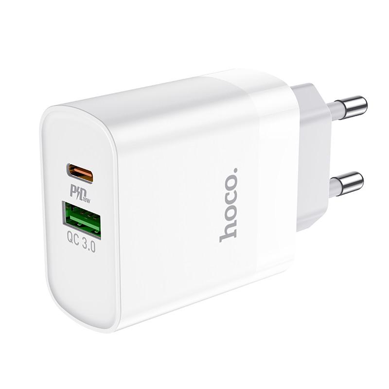 Адаптер мережний HOCO Rapido C80A 1USB/1Type-C 3,1A/20W QC/PD White - фото 3