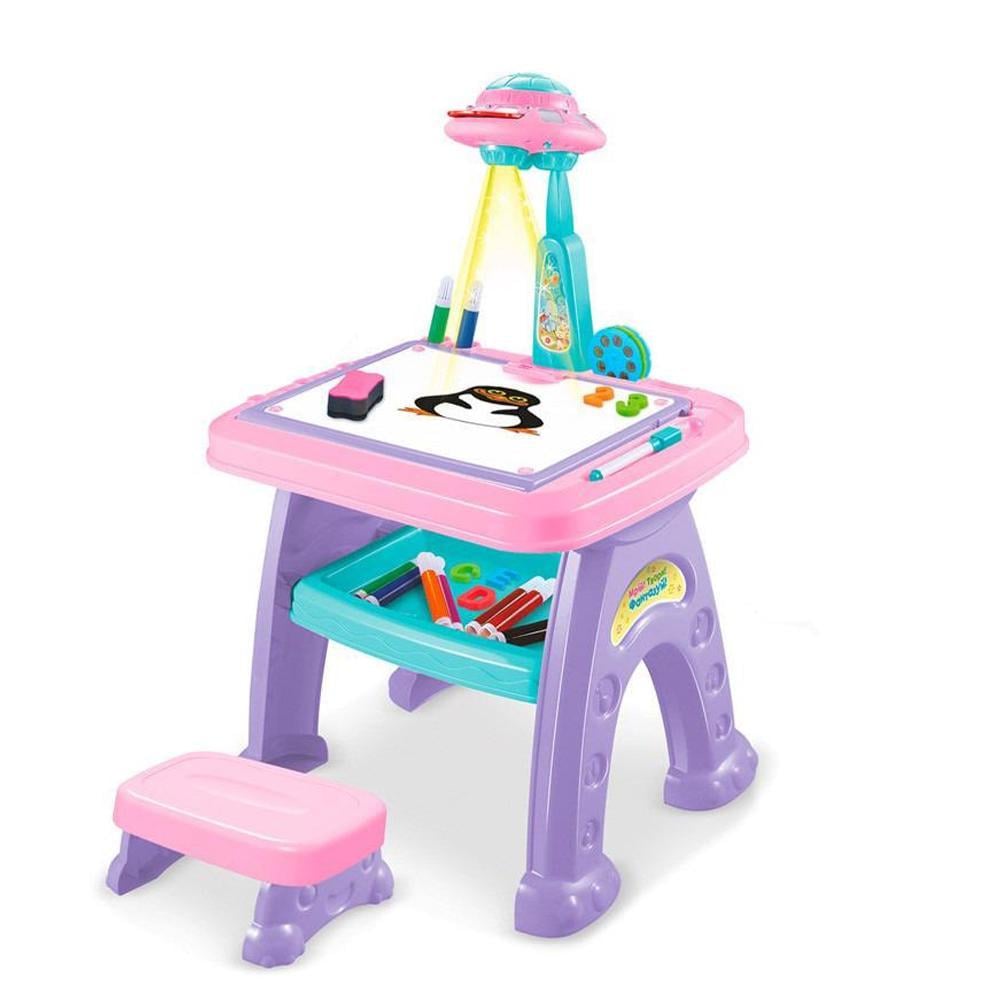 Мольберт дитячий магнітний зі стільчиком Limo Toy AK 0004 2в1 з проектором для малювання із пластику 58х39х30 см Рожево-фіолетовий (150-7-AK 0004)