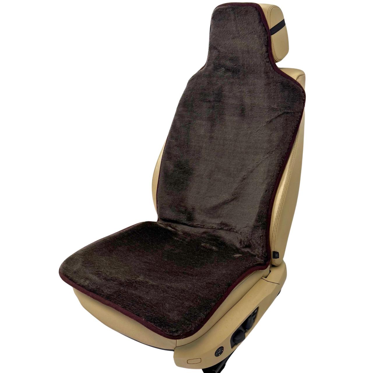 Чехол-накидка меховой универсальный с подголовником на переднее сиденье из овчины Коричневый (321-1-N)