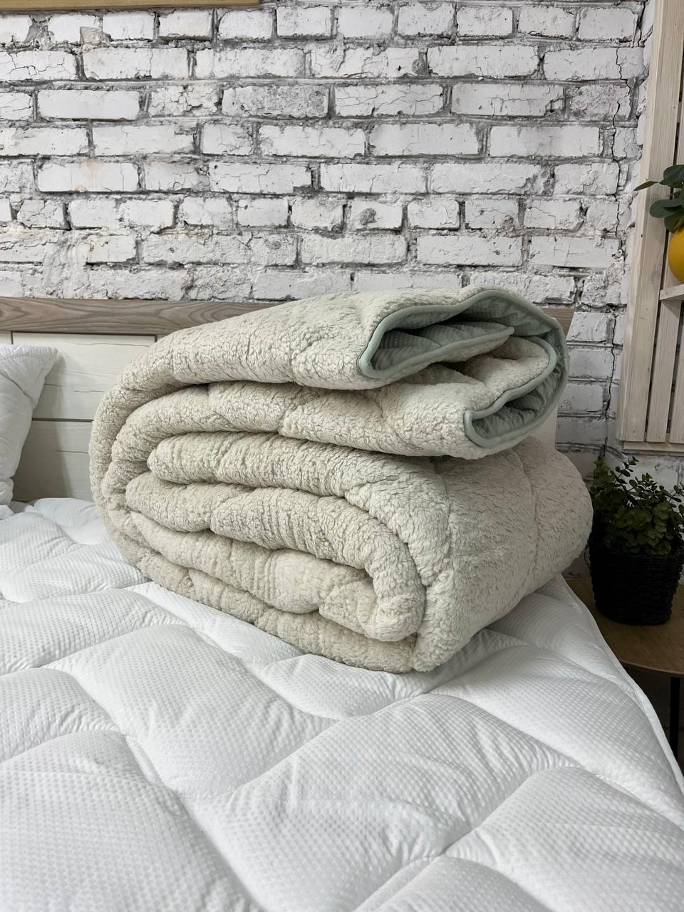 Одеяло меховое полуторное 155х210 см Бежево-мятный (22936463) - фото 6