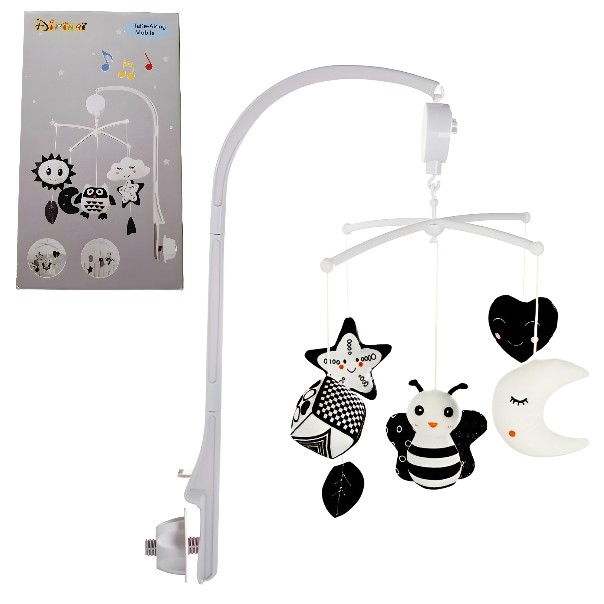 Карусель на кроватку с плюшевыми подвесками заводная музыка Черный (RAT11-1)