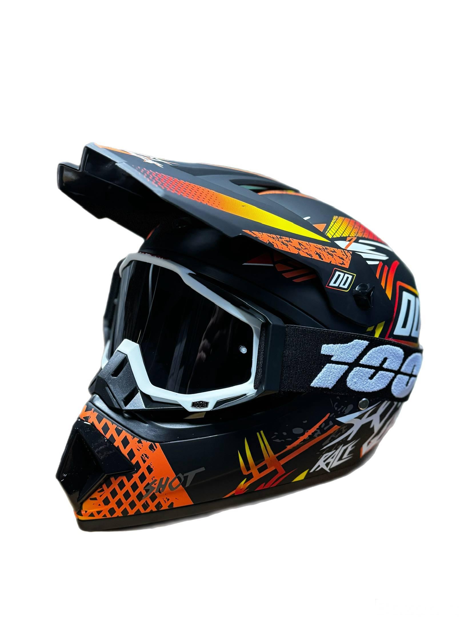 Мотошлем эндуро кроссовый Helmet Orange 2 XL Оранжевый и очки Profi 100% Черно-белый (0142) Мотошлем эндуро кроссовый Helmet Orange 2 XL Оранжевый и очки Profi 100% Черно-белый (0142)