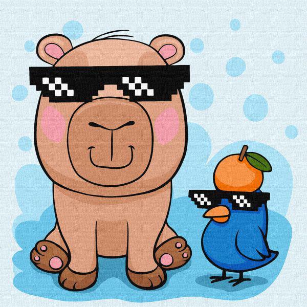 Картина по номерам Ideyka Капибара и птичка в очках 30х30 см (Id-KHO1277)