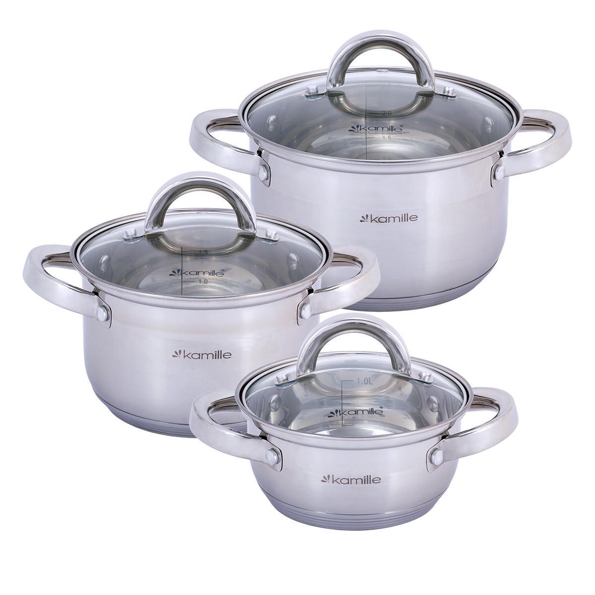 Набор кастрюль из нержавеющей стали Kamille 1,0/1,8/2,5 л 3 шт. (5628)