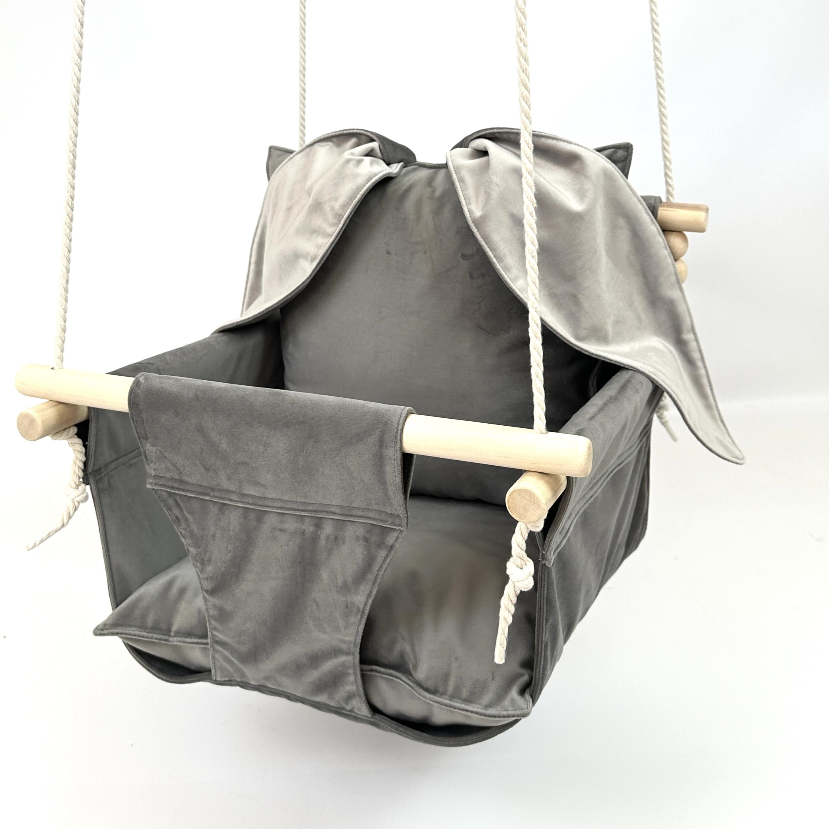 Детские качели подвесные Стандарт из бархата с ушками Серый (gs-9007)