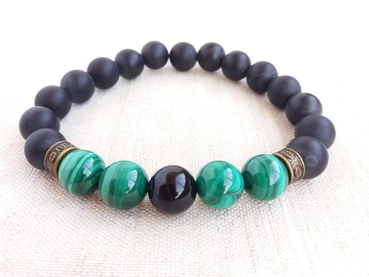 Браслет из Малахита/Черного оникса/Агата d 10 мм (1503332138)