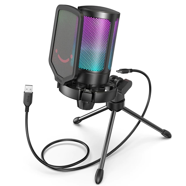 Микрофон с RGB подсветкой Fifine A6V USB для ПК/PS4/PS5 Черный (11375078)
