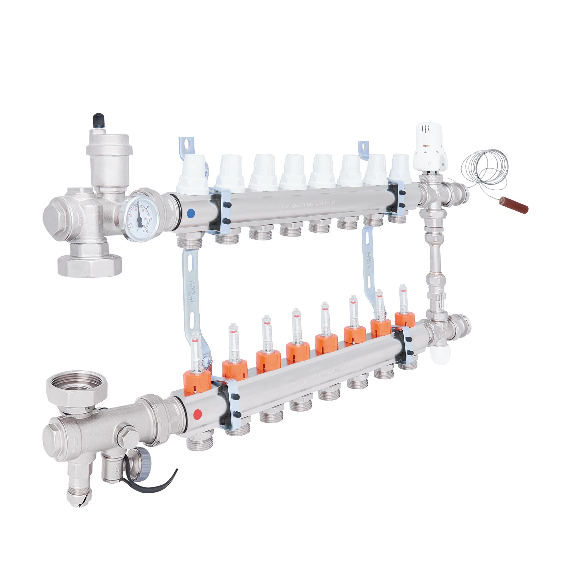 Коллектор для теплого пола ICMA A1K013APL06 8 контуров с расходомерами 1"/3/4" (78694) - фото 4