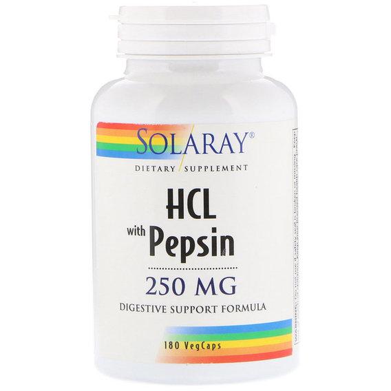 Бетаина гидрохлорид Solaray HCL with Pepsin 250 мг 180 Veg Caps (SOR-04816)