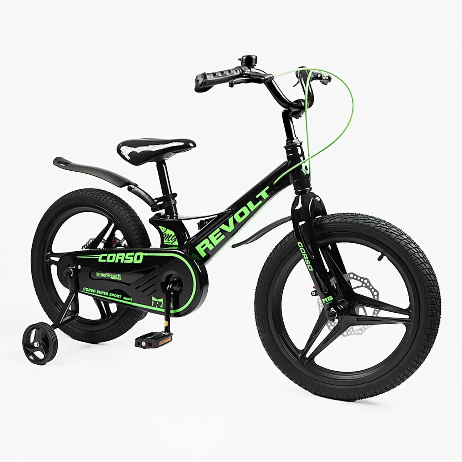 Велосипед двухколесный Corso Revolt 18" детский магниевый Черно-зеленый