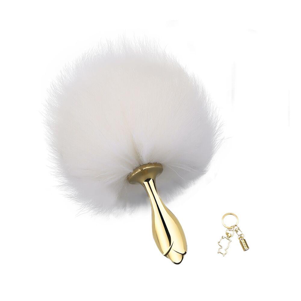 Анальная пробка металлическая Кроличий хвост LOCKINK SEVANDA White Bunny-Tail