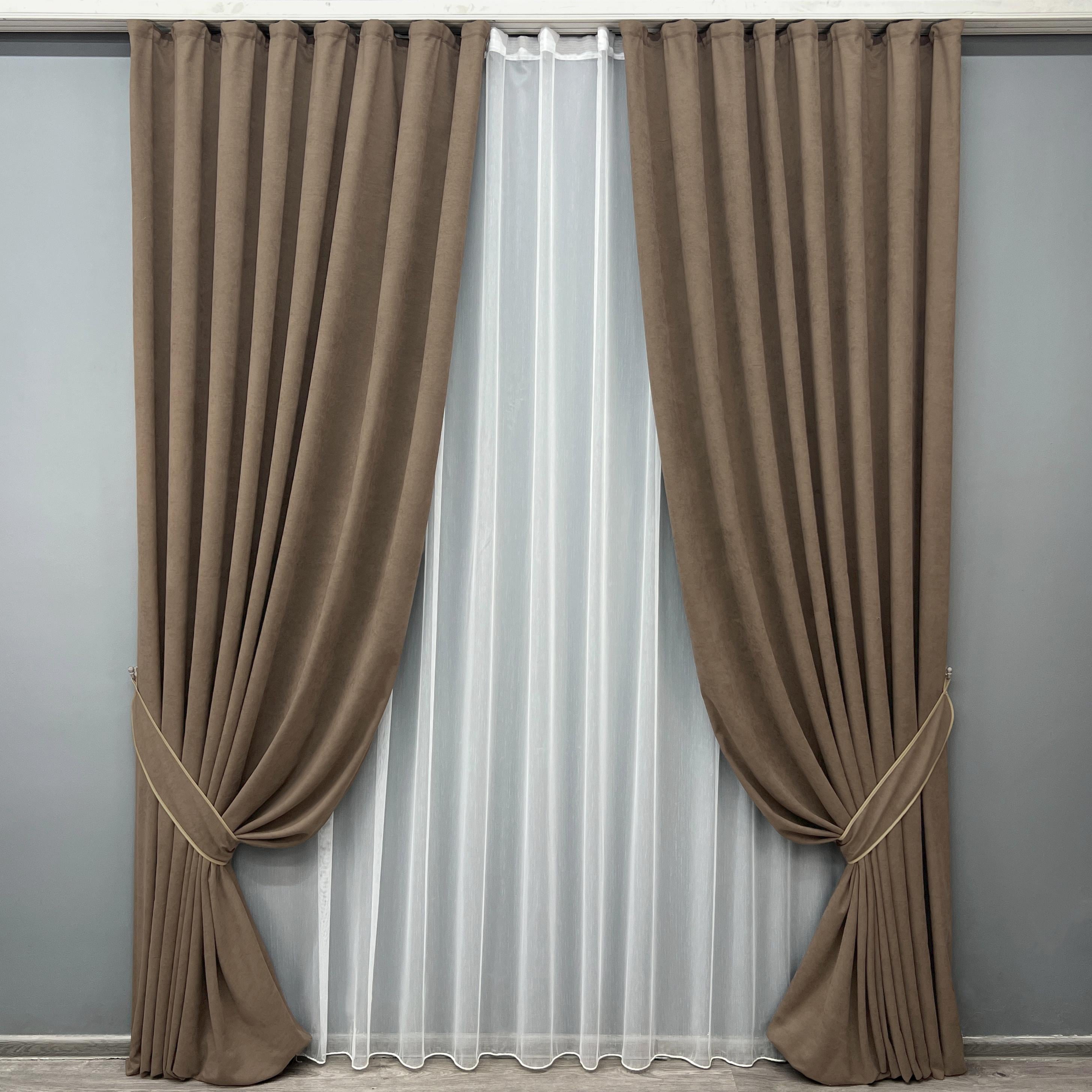 Комплект штор VR-Textil Petek YL №2014ш микровелюр 150х270 см 2 шт. Коричневый (33-1017)