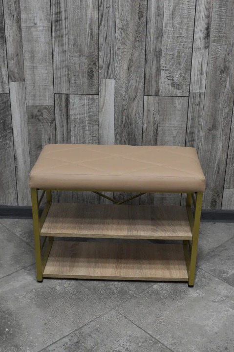 Банкетка для взуття металева з м'яким сидінням 32х47х60 см Бежевий/Золотий (2588986737)