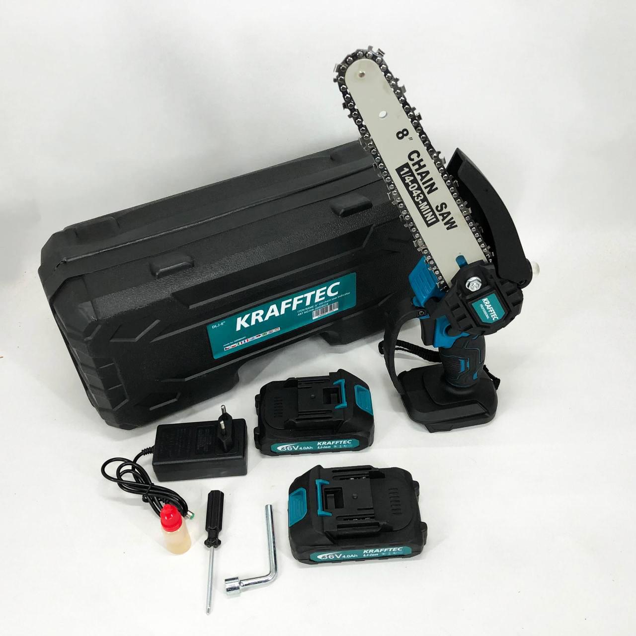 Пила мини аккумуляторная цепная Krafftec 36V 4 Ач 2 аккумулятора с индикатором заряда в кейсе 20 см - фото 6 Пила мини аккумуляторная цепная Krafftec 36V 4 Ач 2 аккумулятора с индикатором заряда в кейсе 20 см - фото 6