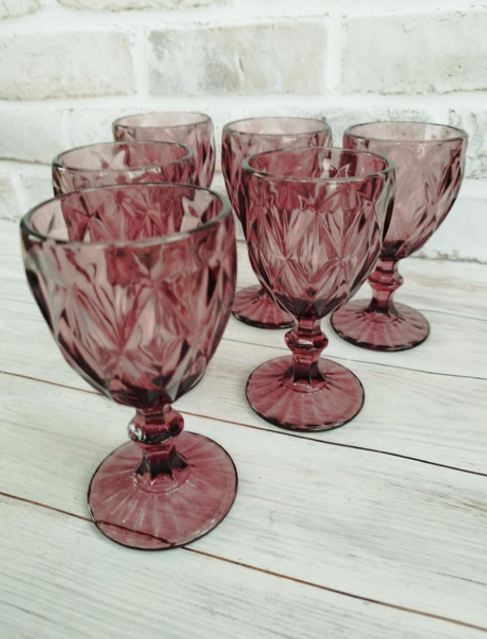 Набір келихів для вина TS Kitchen HP035P з товстого скла гранованих фігурних 6 шт. по 300 мл Рожевий (HP035P) - фото 2 Набір келихів для вина TS Kitchen HP035P з товстого скла гранованих фігурних 6 шт. по 300 мл Рожевий (HP035P) - фото 2