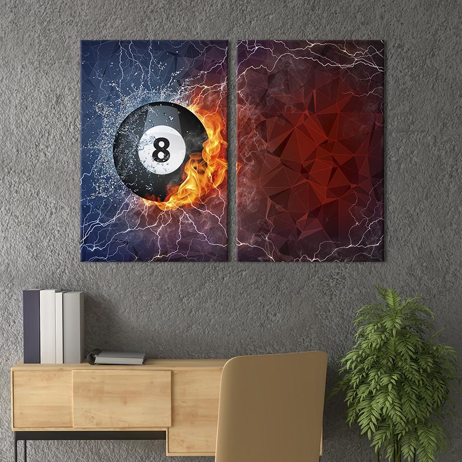 Настінний декор диптих картина на холсті для інтер’єру Гаряча куля для більярду 165x122 см (481-2)