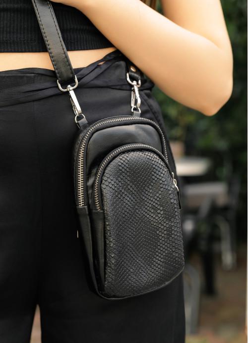 Женская сумка для телефона Sambag из экокожи с принтом крокодила Черный (960019311)