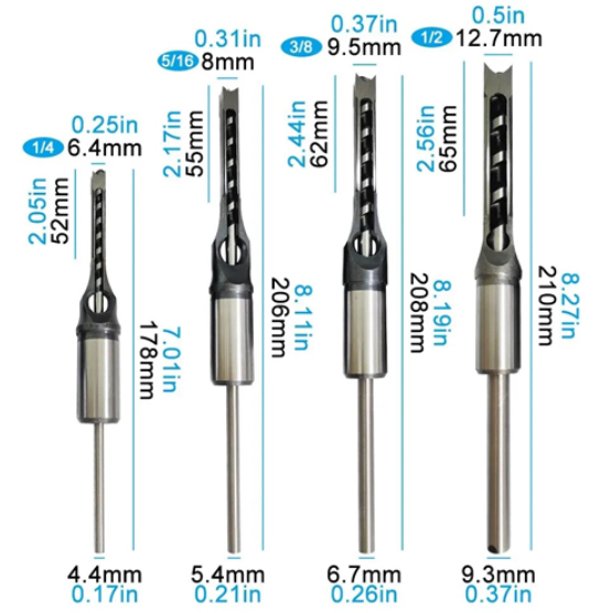 Набір свердел Уаттса для квадратних отворів по дереву 6,4-12,7 мм 4 шт. (811236) - фото 6 Набір свердел Уаттса для квадратних отворів по дереву 6,4-12,7 мм 4 шт. (811236) - фото 6